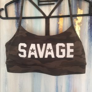 Savage barbell. Green camo sports bra. L